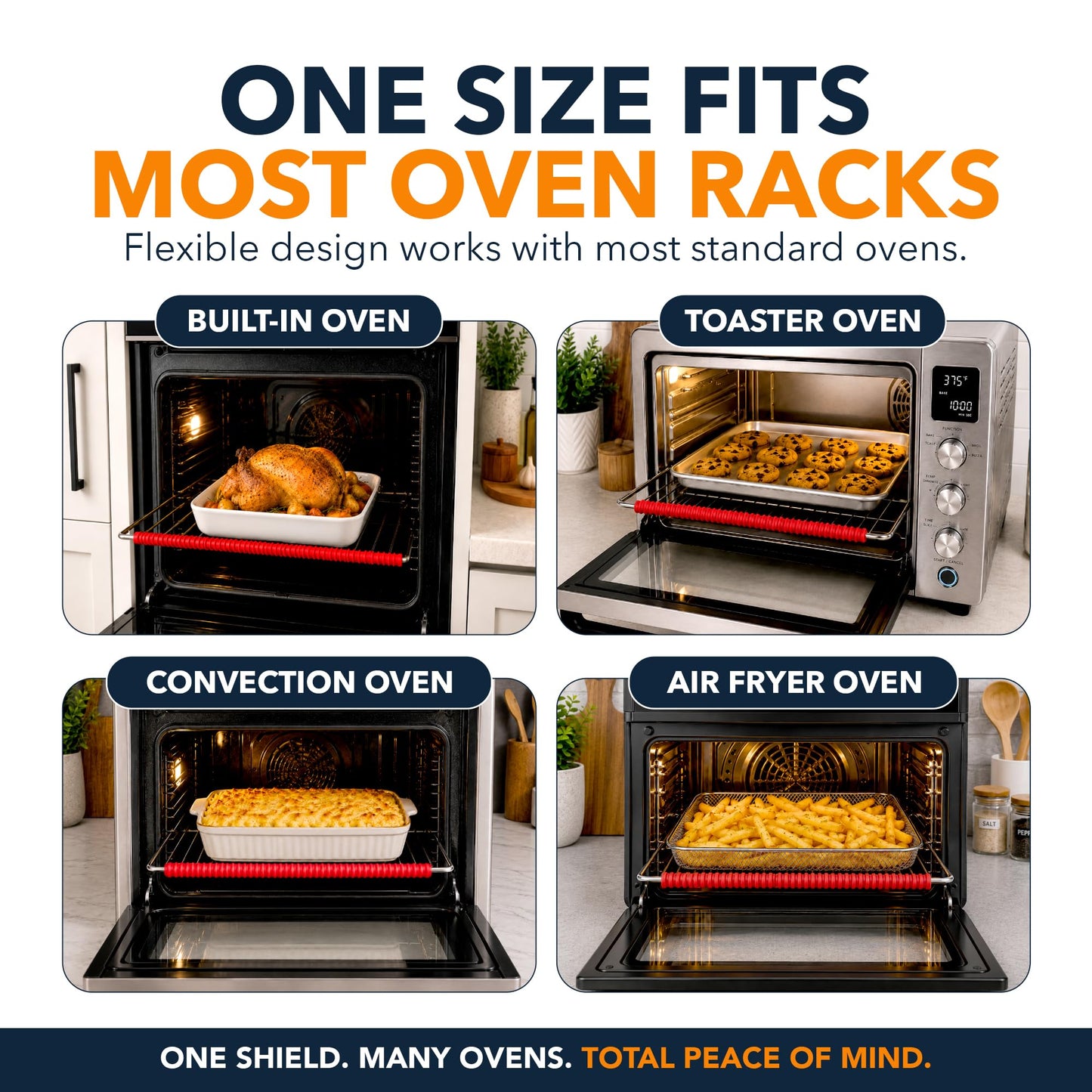 Silicone Oven Guards for Racks by Linda’s Essentials (3 Pack) - Heat-Resistant Rack Protectors Shield, Prevents Burns & Scars, Easy to Fit Design, Must-Have Kitchen Safety 14 Inches Long (Red)
