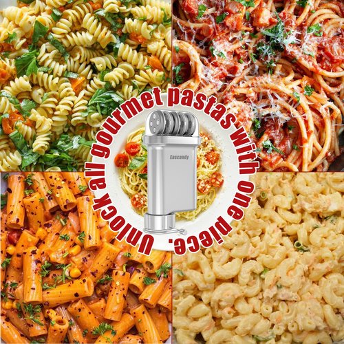Eascandy Metal Gourmet Pasta Press Attachment for KitchenAid Stand Mixer – Durable Metal Pasta Maker Attachment with 5 Interchangeable Plates for Fresh Homemade Pasta