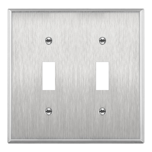 ENERLITES Toggle Light Switch Stainless Steel Wall Plate, Metal Plate Corrosive Resistant Cover for Rotary Dimmers Lights, Size 2-Gang 4.50" x 4.57", 7712, 430 Stainless Steel, UL Listed, Silver