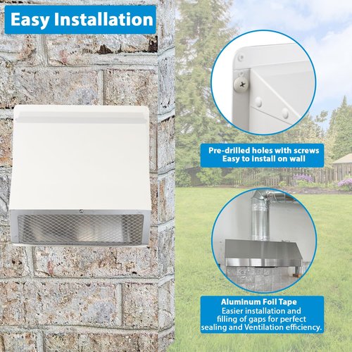 4" Dryer Vent Cover Outside,Dryer Exhaust Vent Cover Outdoor Dryer Vent Cover for Exterior Wall Vent Hood,Exterior Vent Cover for House Vent Range Hood AC Vent,Hooded Wall Vent with Screen&Damper