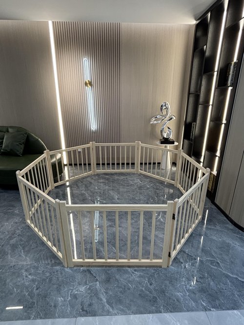 31" Wooden Freestanding Dog Gate - 8-Panel Tall Adjustable Pet Fence, No-Tool Foldable Design for Doorways, Stairs & Hallways - Indoor Safety Barrier for Dogs & Puppies