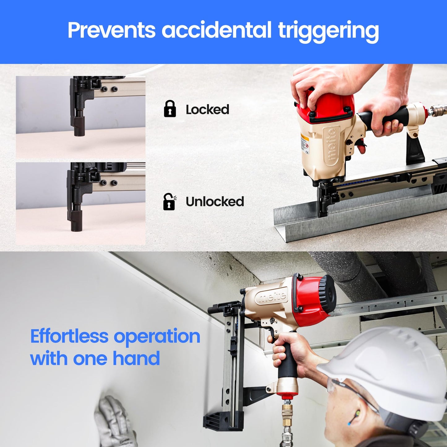 meite MTCS3040L Concrete Nail Gun with 12GA 7/8 Inch Plastic Collated Drive Pins 1000PCS, Concrete Nail Pinner for Concrete Ceiling Frame Fixing Drywall Track, Accepts 1/2"-1-1/2" Drive Pins