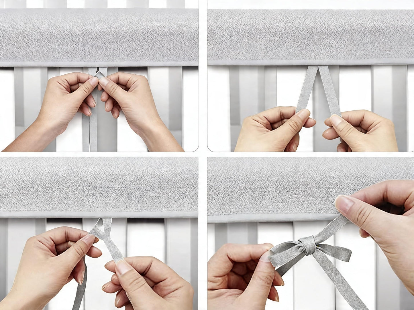ZHAXINLAOTIE 3 in 1 Breathable Crib Rail Covers for Life Size Cribs,White Soft Anti-Collision Strip Corner Covers,Protect Baby Teeth and Save Crib Rails, Rail Edge Protector Strip (4pc-Gray)