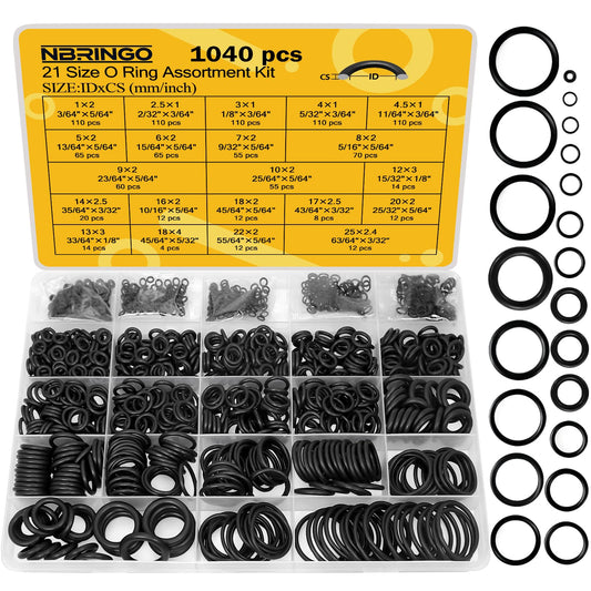 NBRINGO 1040 PCS 21 Size O Ring Assortment Kit, Industrial-Grade Nitrile Rubber O-Rings for Automotive Repairs, Kitchen Faucets, Pressure Washers and Assorted Plumbing - Durable & Oil Resistant