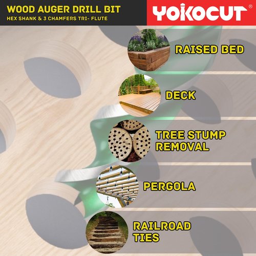 1/2"x 12" Auger Drill Bit for Wood, Hex Shank Tri-Flute Wood Drill Bits, Ship Auger Long Drill Bit for Soft and Hard Wood, Plastic, Drywall, Tree Stump and Composite Materials