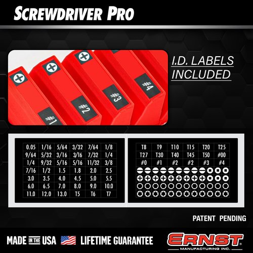 Ernst Manufacturing Screwdriver Pro - Modular Screwdriver Organizer for 13 Tools with Anti-Slip Base, Red - Made in the USA