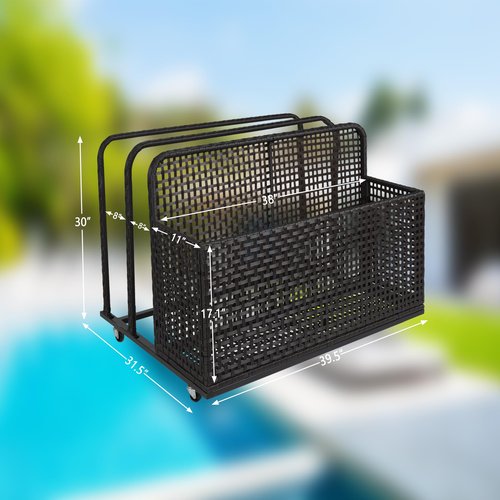 ChicCoutured Poolside Float Storage, Double Layer Outdoor Storage, PE Rattan Outdoor Pool Caddy With Rolling Wheels, Patio Deck Boxes, Storage Box, Pool, Beach-Sturdy,Dark Brown