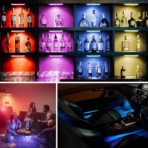 15-Color RGB Under Cabinet Lighting, Wireless Rechargeable Closet Lights, 48-LED Super Bright Night Light with Remote,10-Level Dimming & 3 Timer, Under Counter Lights for Kitchen,Stairs (2 Pack)