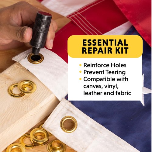 General Tools 1/2" Grommet Tool Kit - 12 Solid Brass Grommets for Tarps Repair, Fabric Rings, Reinforcing Canvases, & Canopies
