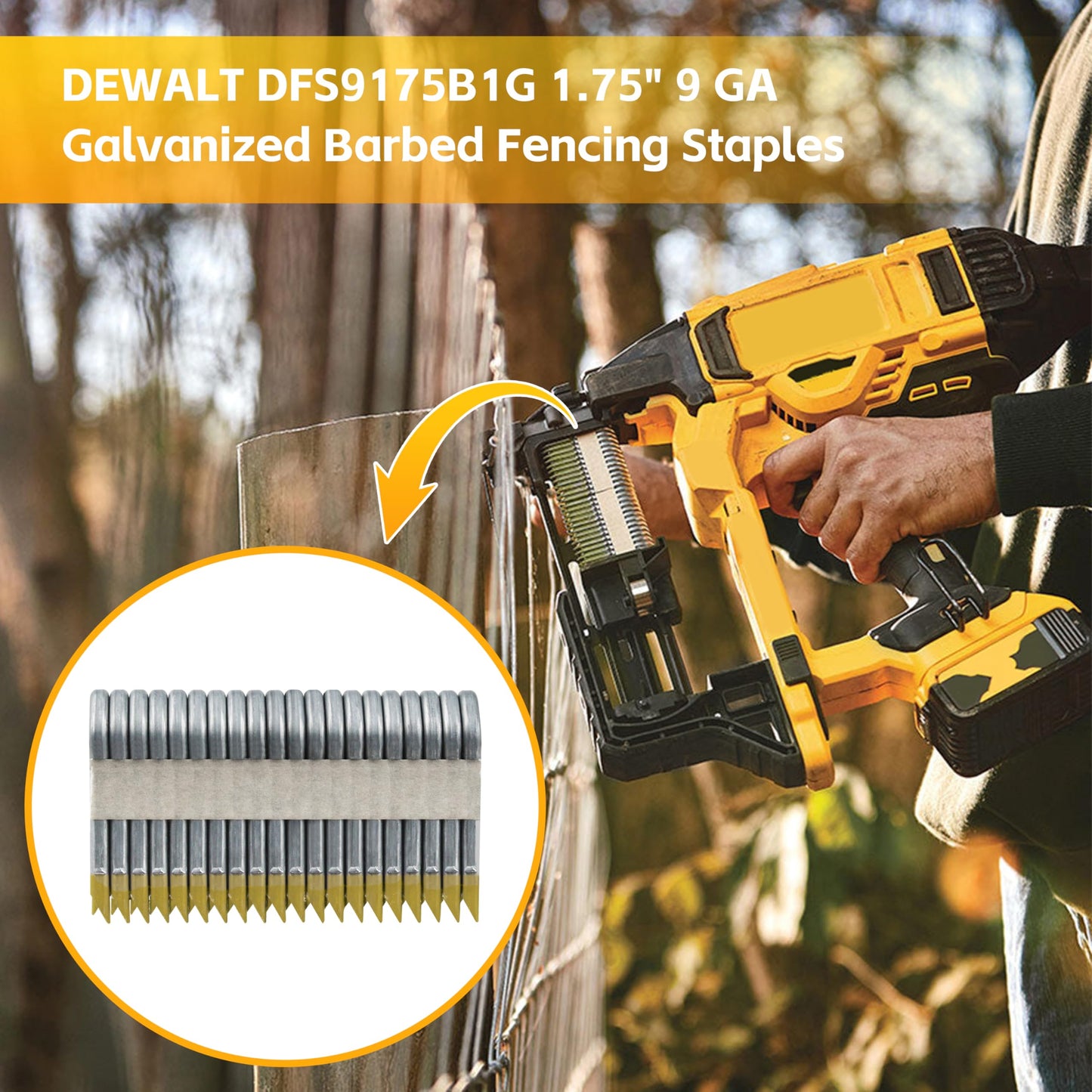 DFS9175B1G Fencing Staples for DEWALT 9GA Cordless Fencing Stapler Gun，9GA Galvanized Barbed Staples - 1-3/4", 960-Pack