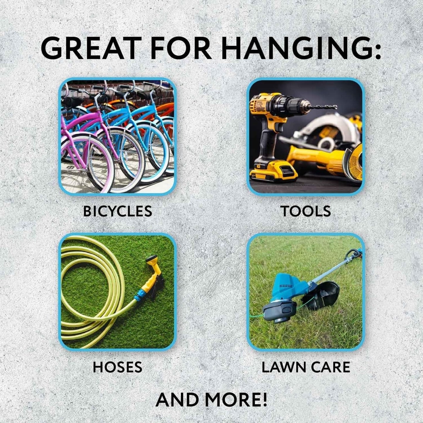 IMPRESA 4-Pack Bike Hooks for Garage Ceiling - 100 Lbs Capacity,7 x 4 in - Galvanized Steel & Non-Marring Finish Heavy Duty Hook - Wall Mount for Ceiling Bike Hangers - Universal Fit Bike Wall Mount