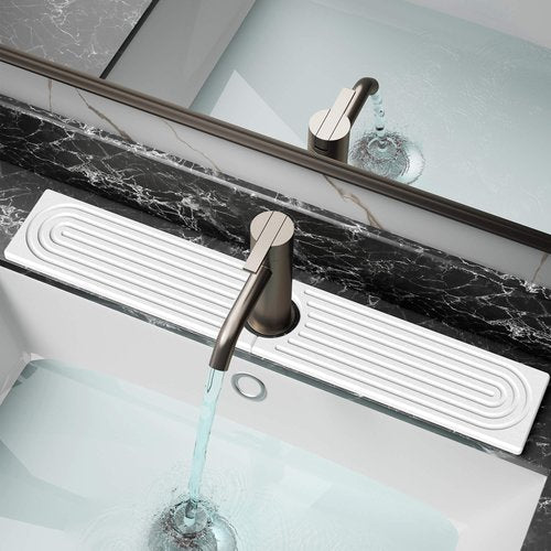 DK177 Faucet Mat for Kitchen Sink - Water Absorbing Stone Tray for Sink, Diatomite Fast-Drying Faucet Mat, Faucet Splash Guard for Bathroom Counter (White, 23.6" x 4")