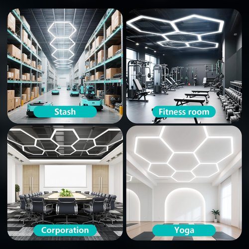 Unenrui LED Hexagon Lights: 5300LM Super Bright 1 LED Car Detailing Hexagon Light,789mm Jumbo Garage Ceiling Lights for Garage Workshop Warehouse Basement Gym,120°C Safe Connectors