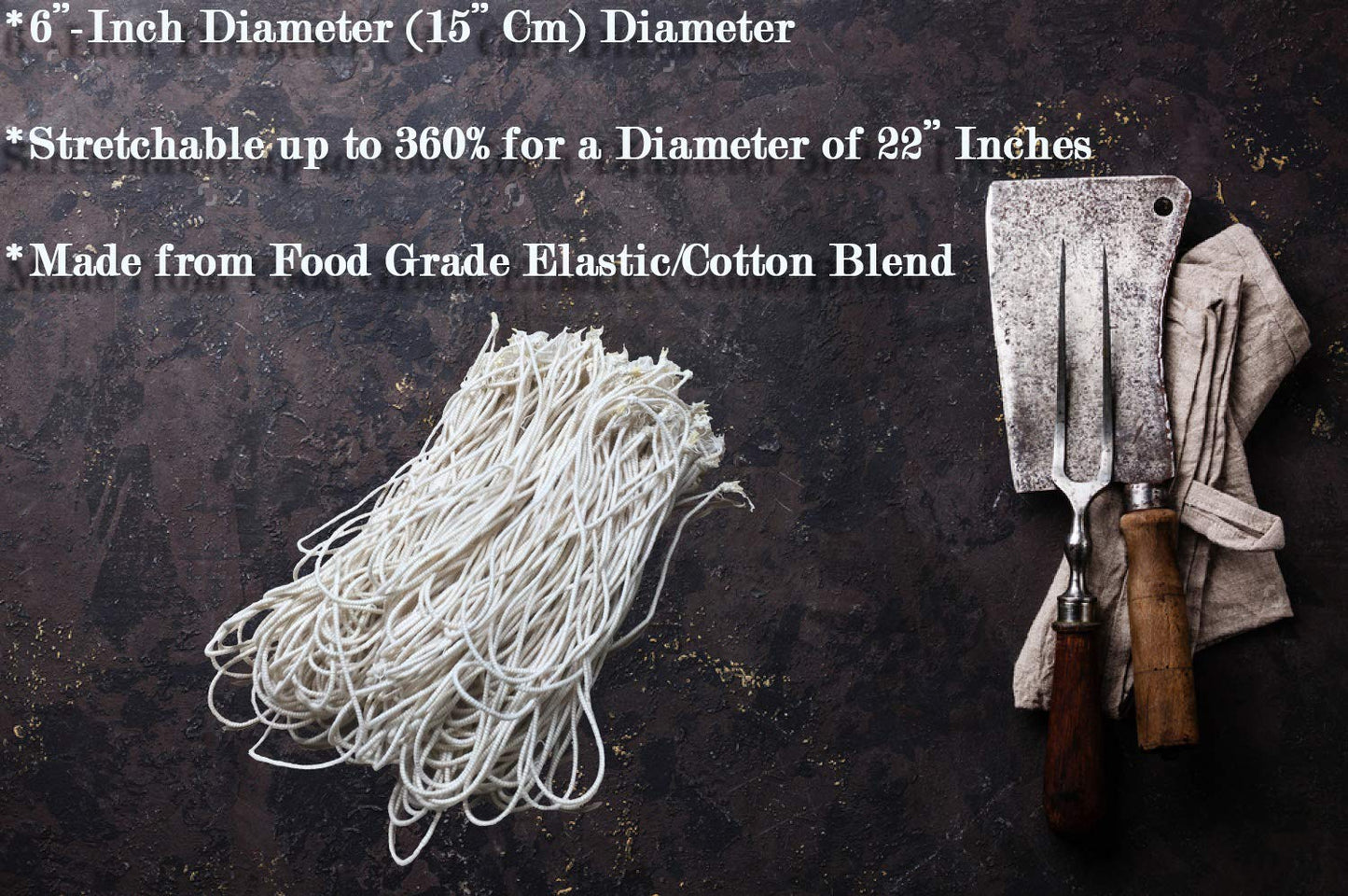 Butchers Code Rotisserie Cooking Ties – 50 Heat-Safe Cotton Elastic Loops | Trussing Twine for Chicken, Turkey, Meat, Roast, Grill, Oven Use