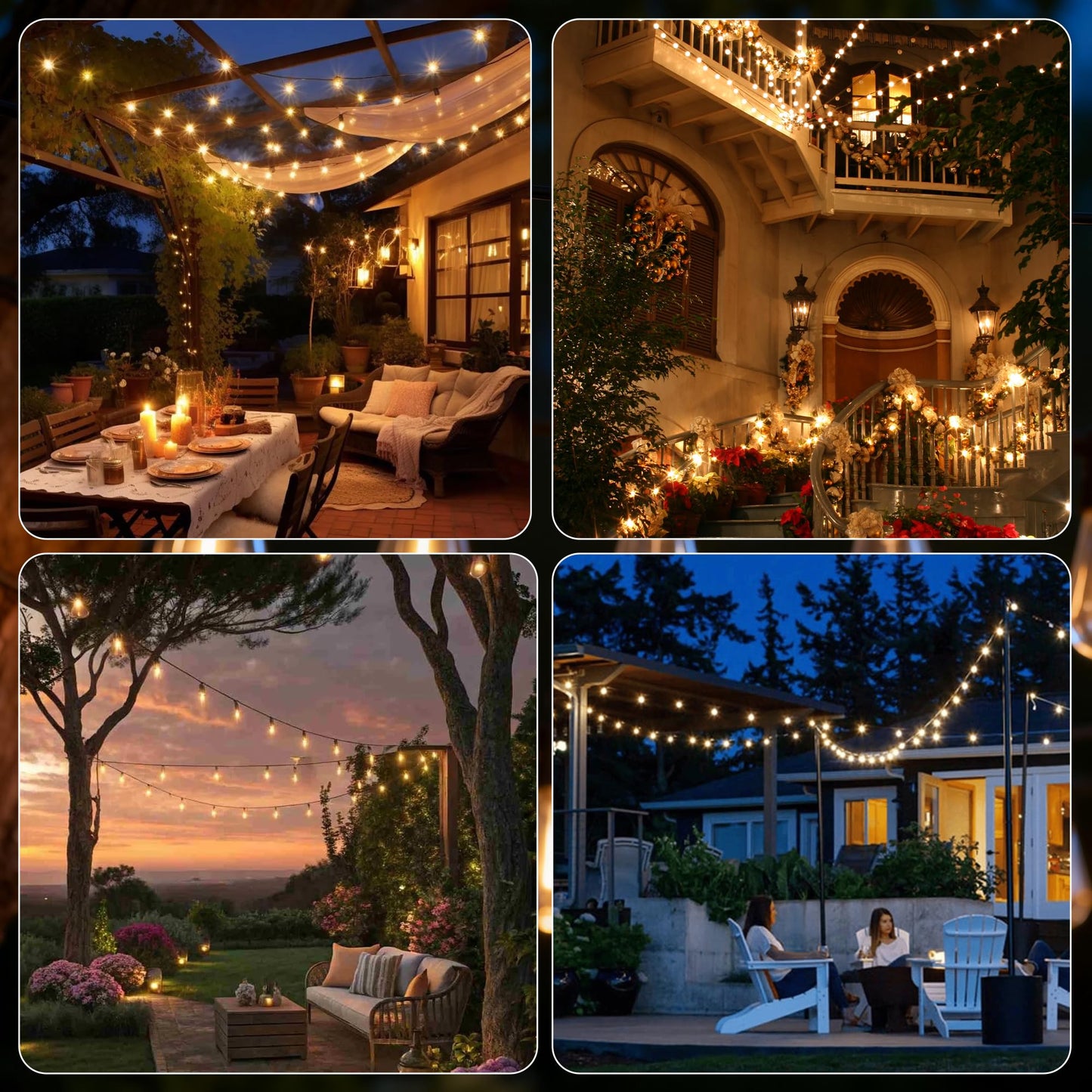 BYIZO 50FT Outdoor String Lights with Remote, 20 Dimmable Shatterproof LED Bulbs, Waterproof Patio & Backyard Lights for Pergola, Deck, Garden, Bistro, Commercial Grade Hanging Lights