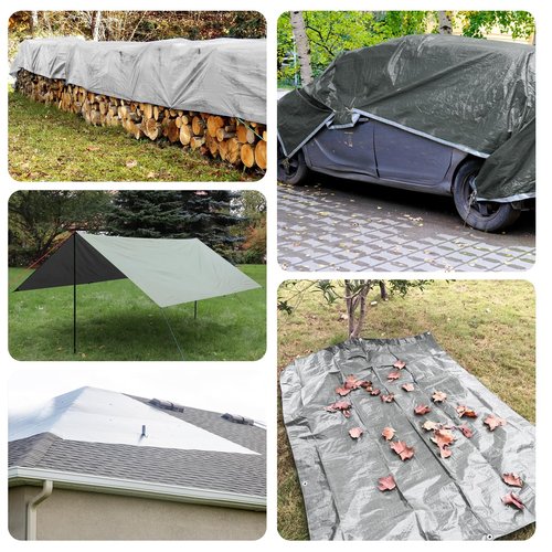 16Mil Finished Size 10x10 Tarp Heavy Duty Waterproof, Large Outdoor Multipurpose Protective Cover (Silver/Black)