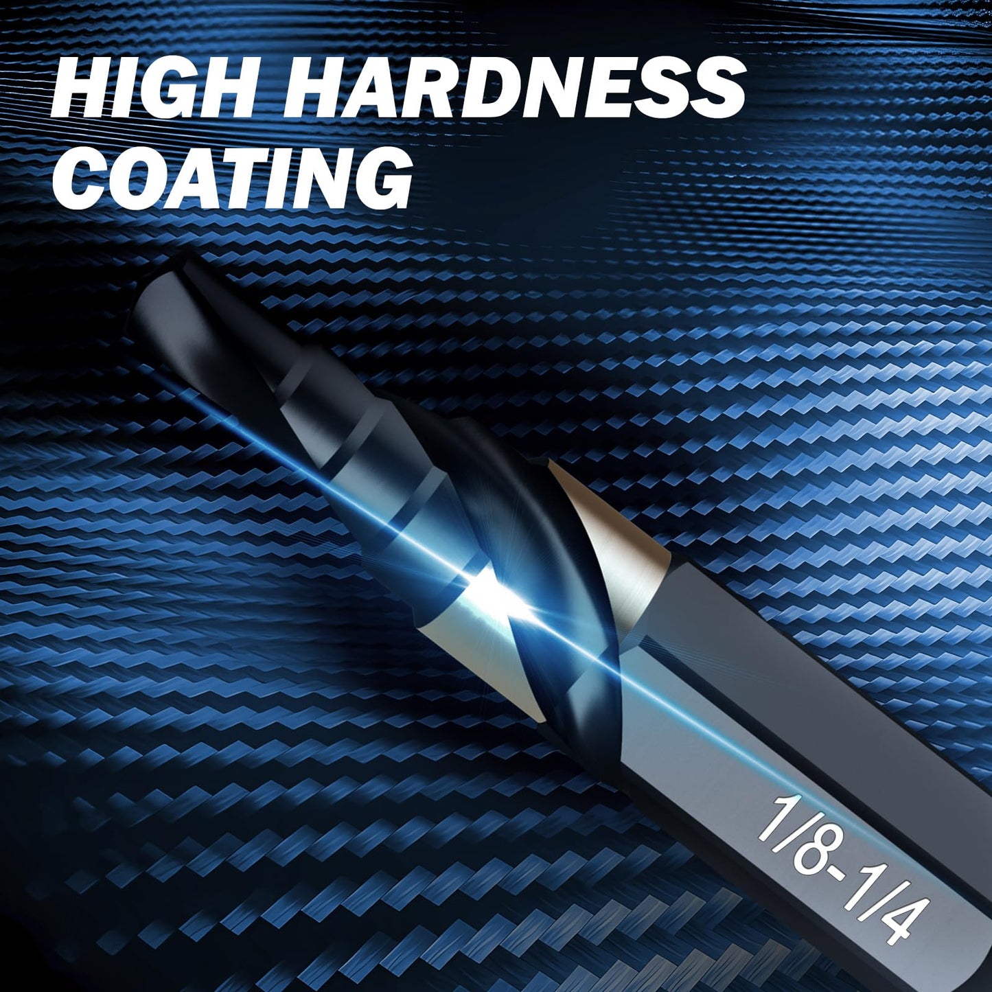 THINKWORK Step Drill Bit, HSS Single Size Step Drill Bit 1/8"-1/4", Mini Portable Unibit, 1/4" Hex Shank Step Bits for Soft Metal, Steel, Wood, Plastic