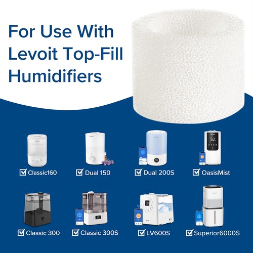 LEVOIT 10-Pack Top Fill Humidifier Replacement Filters, Capture Particles to Improve Humidification Efficiency, for Classic160, Dual150, Dual200S, Classic300(S), LV600S, OasisMist450S, Superior6000S
