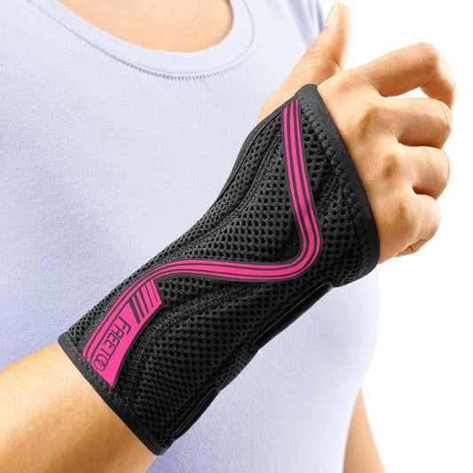 FREETOO Wrist Brace for Carpal Tunnel,[New Upgrade-Anatomically shaped] Adjustable Wrist Support Splint for Men and Women,Hand Brace for Pain Relief, Tendinitis,Arthritis,Right Hand,Small,Black-Rose Red