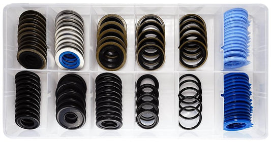 Dsnaduo 100Pcs 12 Types Metal Rubber Master Oil Drain Plug Gasket Assortment Kit Replace 097-021, 097-025, 097-035, 55196309, 097-116, 097-119, 097-115, 097-139, 097-146