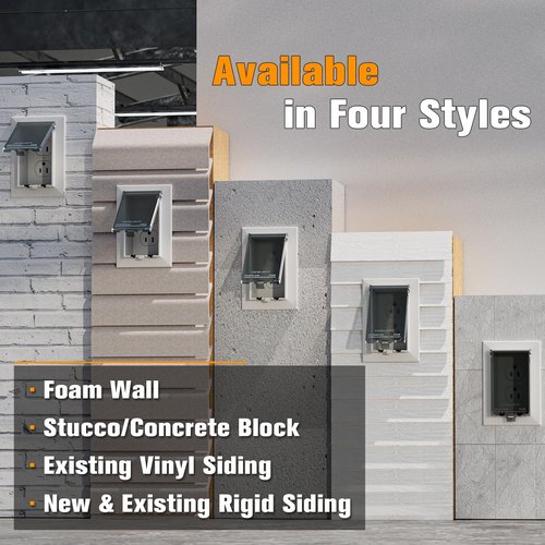 Recessed Outlet Box, DBVS1C-1 Low Profile Electrical Outlet Boxes, Wall Plate Kit for New Vinyl Siding, Enclosed Weatherproof Pack with Duplex & Decorator Style Covers, 1-Gang, Vertical, Clear