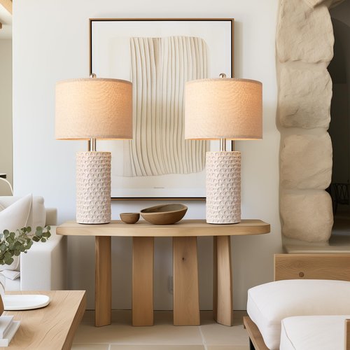 PARTPHONER 23" Modern Ceramic Table Lamp Set of 2, Table Lamps for Living Room, Rustic Farmhouse Bedside Lamps Nightstand lamp for Bedroom, White Desk Lamp for End Table Home Decor Beige