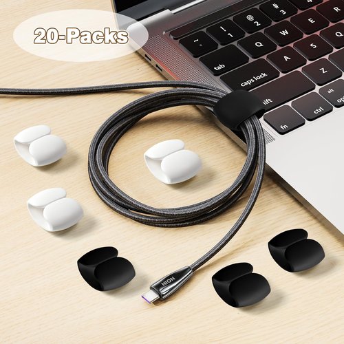 20PCS Multi-Pack Cable Storage and Organizer Clips – Versatile Wire & Charging Cable Management for Travel, Desk, and Home – Secure and Tidy Data Cable Holders