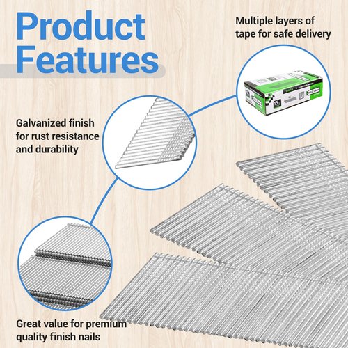 meite 15 Gauge Angled Finish Nails, 1-1/2-Inch 34 Degree DA Series Galvanized Finishing Nails for Nailer Guns - Perfect for Window Trim, Cabinet Building and Other DIY Projects (2,000 Counts)