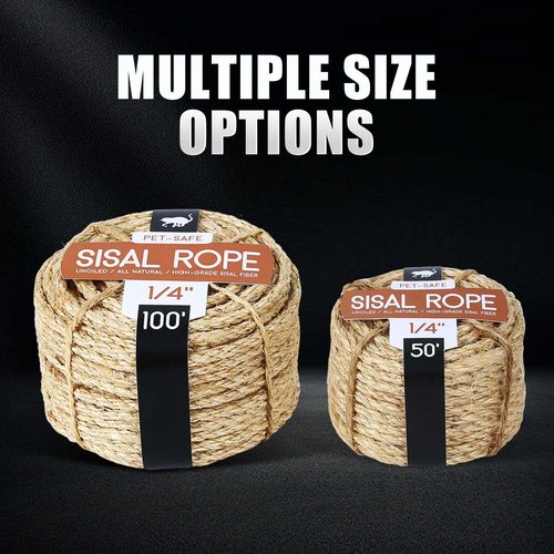 Twisted Sisal Rope 1/4" x 50ft - All Natural Chemical Free, Cat Tree Rope Twine for Scratching Post Repair, Replacement, and Crafts Gardening Home Decorating