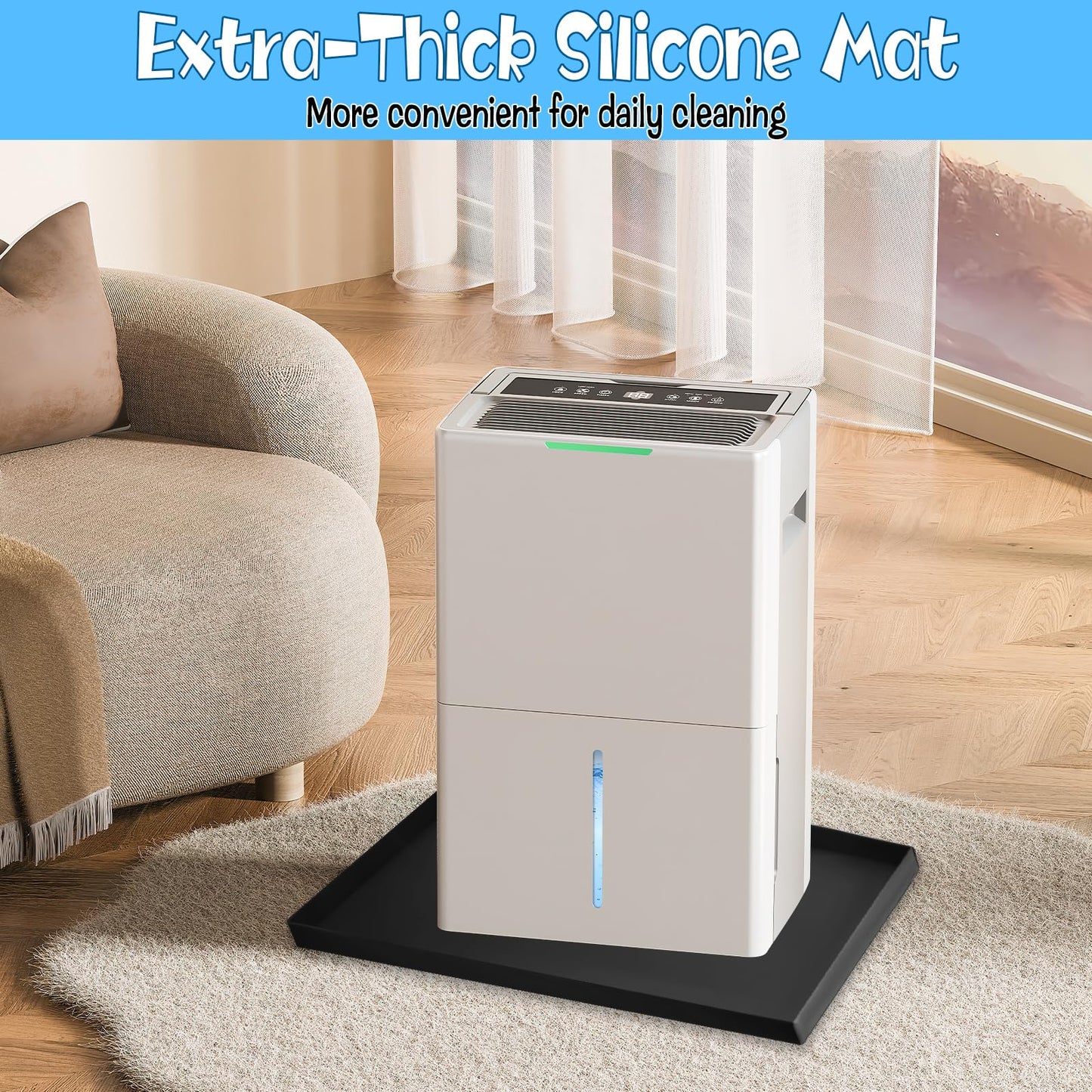 CIEOVO Dehumidifie Drain Pan Silicone Mat, Non-Slip Leak De humidifier Tray Soft Bottom Pad Portable Dehumidifier Silicone Mat with Raised Edge Drip Mat for Floor Protector 23.62"X19.68"