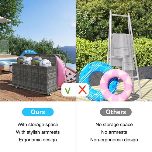 ZealWe Pool Float Storage Box Outdoor Rolling Poolside Storage Basket Organizer for Patio PE Rattan Pool Caddy with Wheels for Cushions, Floaties, Noodles, Life Vests, Beach Balls, Toys