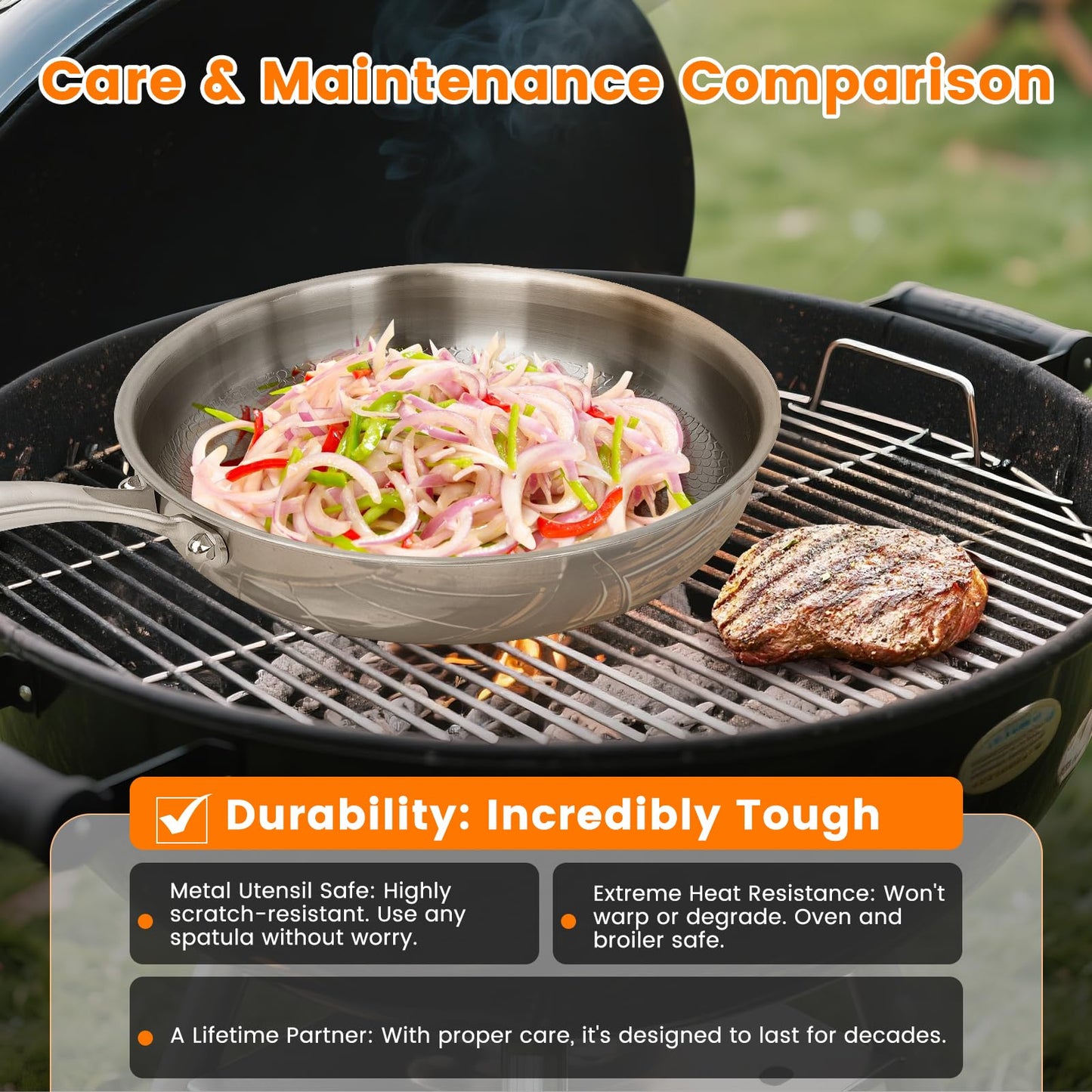 NKDFRI Titanium Hammered Pan Pro with Lid - 11.02 Inch Titanium Frying Pan | Scratch-Resistant, Even Heating Cookware for All Stovetops (11in-With Lid)