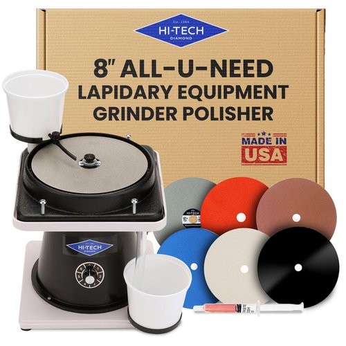 Hi-Tech Diamond 8" All-U-Need - Lapidary Equipment, Mineral & Stone Rock Shaping, Stone Grinder, Shaper w/ Variable Speed Motor & Polishing Machine Tool, Includes Mineral Rock Polishing Kit