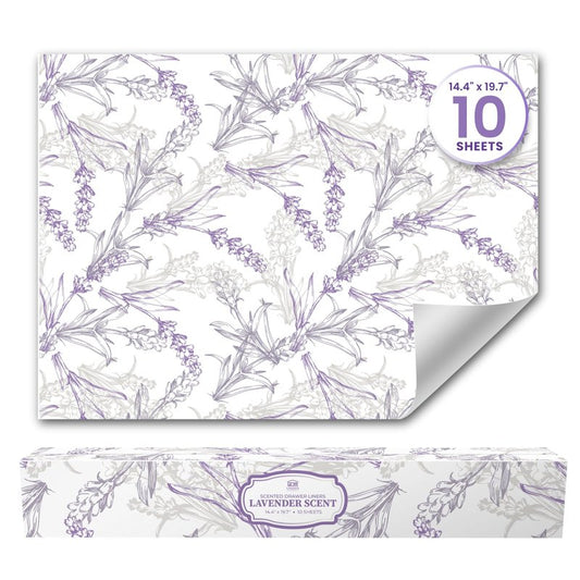 Lavender Scented Drawer Liners for Dresser Drawers (10 Large Sheets, 19.7" x 14.4") - Non Adhesive Drawer Paper Liner for Bedroom Dresser & Closet Shelves by Linda’s Essentials