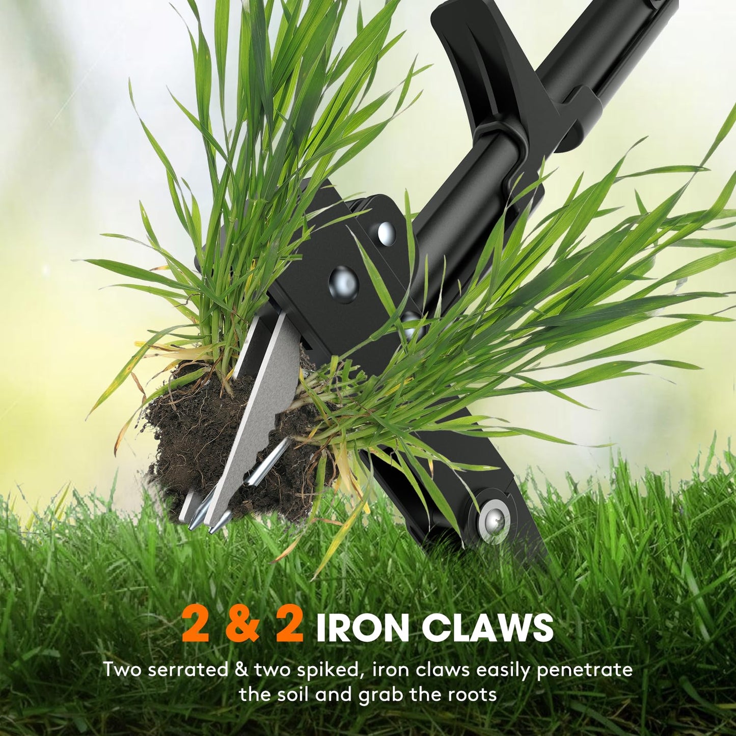 Tovve 4-Claw Weed Puller Tool, 42" Stand Up Gardening Hand Weeding Tool, Upgraded Iron Claw Garden Weeder with D-Handle, Root Weeder Tool with Weed-Eject Design - Standing up Mowing is Easier