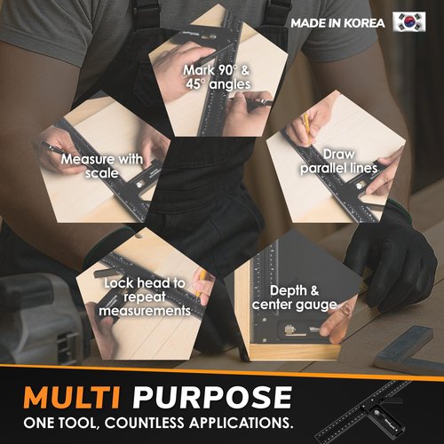 Woodraphic Upgraded Precision Square for Woodworking – 8 Inch Triangle Ruler with Side Scale | CNC-Machined Aluminum Layout Tool | 90 Degree Right Angle Framing & Marking Square