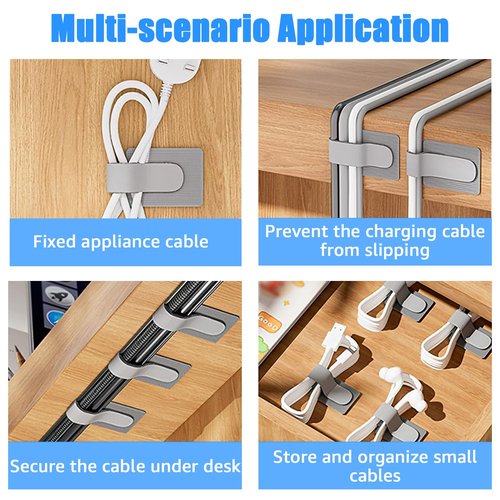 80PCS Hook and Loop Cable Ties, Hook and Loop Cable Straps, Under Desk Cable Management, Adhesive Cable Clips, Sticky-Back Cord Organizer for Desk, Household & Office Organization (White)