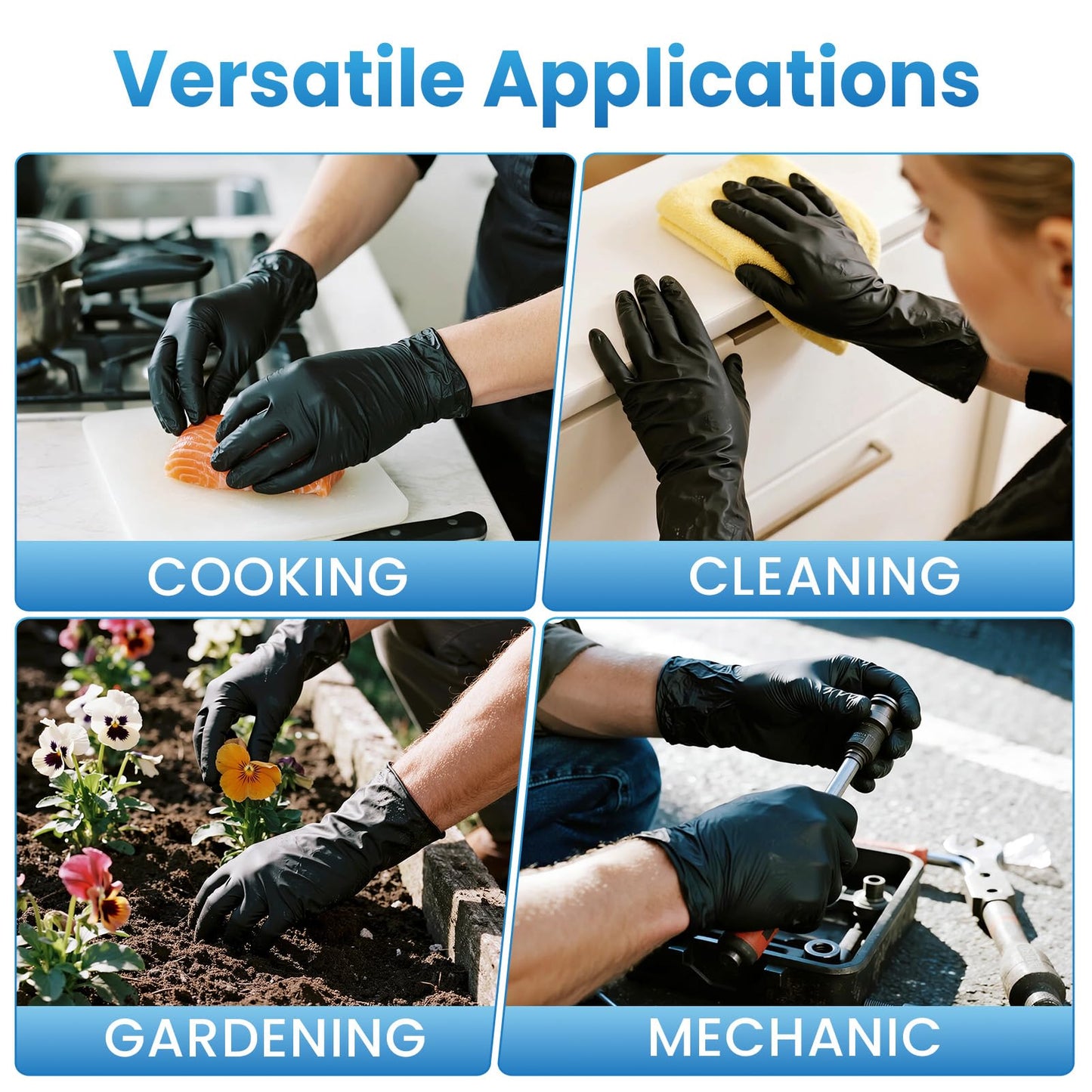 Borje Nitrile Gloves Large, 1000 Count Disposable Gloves, Black, Latex-Free Powder-Free, Medical Exam, Food Safe, Cleaning, Cooking