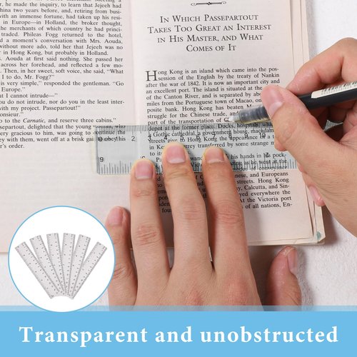 JIYIN 6 Pack 6 Inch Ruler, Clear Plastic Rulers Small Straight Ruler with Centimeters and Inches, Durable Transparent Measuring Tool for School, Office, and Home Use