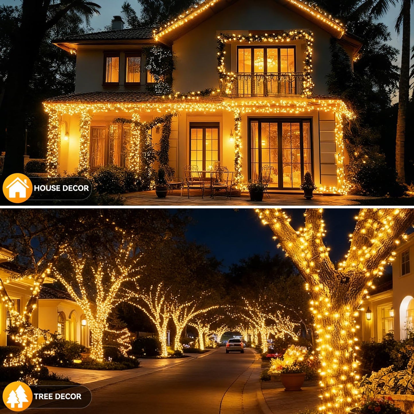 Solar String Lights Outdoor Waterproof 2 Pack Total 66ft 200LED 8 Modes Twinkle Lights Solar Fairy Lights for Patio, Garden Yard Party Wedding Tree Christmas Halloween Decoration, Warm White