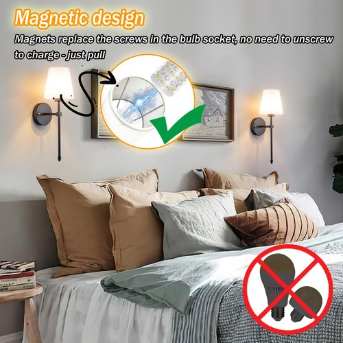 Wall Sconces Set Of Two Battery Operated, Wireless Sconces Wall Lighting Indoor Battery Operated Sconces With Remote Control, 10000mAh RGB Dimmable Rechargeable Wall Sconce For Bedroom, Including Bulb