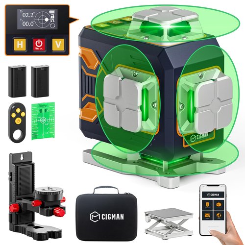 CIGMAN 4x360° 16 Lines Laser Level with Remote&APP Control, Green Self Leveling Cross Line Laser, 4D Vertical/Horizontal Line for Construction, Home Renovation, Picture Hanging
