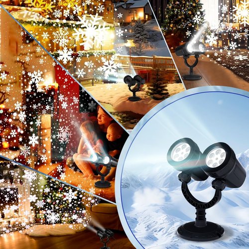 Snowflake Projection Light, Christmas Outdoor Double Headed Snowflake Projection Light, LED Snowfall Spotlight IP65 Waterproof Rating, Suitable for Christmas Garden Decoration (HT-TY-13)