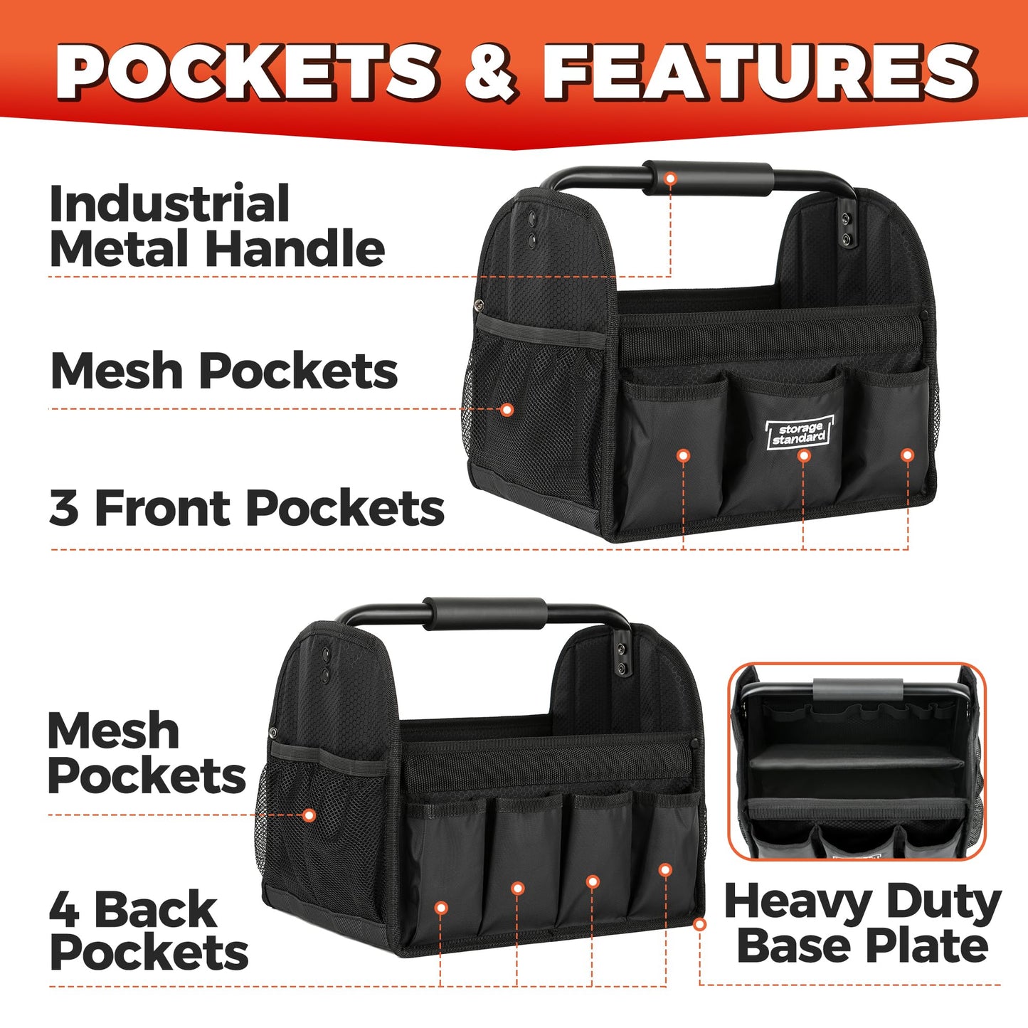 Detailing Caddy Organizer with Handle - Storage, Cars, & Cleaning Caddy for Supplies, Tools, & Home Improvement - Heavy Duty Car Detailing Supplies With Multi-Pockets & Collapsible Tote Design
