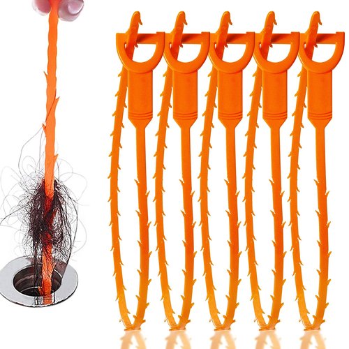 LSLCQW 5 Pack 25inch Drain clog remover, Snake Drain Cleaner Hair Clog Remover tool, Shower kitchen sinks and bathtubs, sink snake, hair toilets sewer pipe drain cleaning tools.