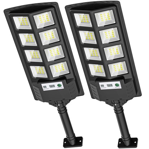WYWNA Solar Street Lights Outdoor Waterproof, 6000K LED Dusk to Dawn Solar Light, Solar Flood Lights with Motion Sensor and Remote Control, Solar Parking Lot Lights 2-Pack