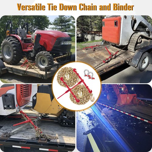 Chain Binders, Transport Chain, Tie Down Chain and Binder 3/8''-1/2'', 10Ft Chains with G70 Hooks, Ratchet Load Binders 9215Lbs Working Strength, Towing Chain for Flatbed Trailer Truck