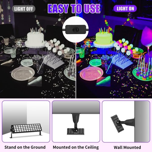SHGPODA 100W LED Black Light Bar, IP66 Waterproof Blacklight with 6ft Cord+Plug+Switch, Black Lights for Neon Glow Party, Fluorescent Poster, Body Paint, Birthday, Bedroom, Halloween, Christmas