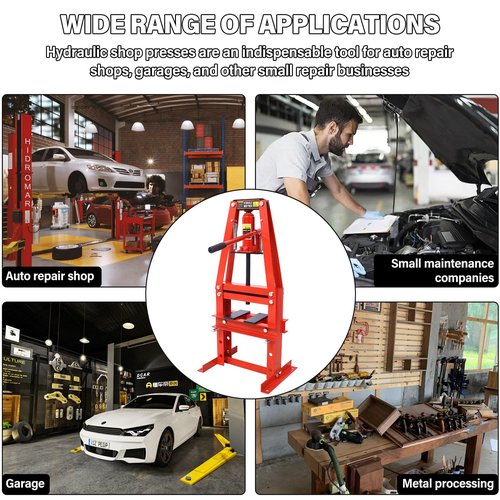 6 Ton Hydraulic Press, 6 Ton Benchtop Hydraulic A-Frame Shop Press with Press Plates Adjustable Working Table Height, Hydraulic Shop Press for Car Repair and Garage, Red