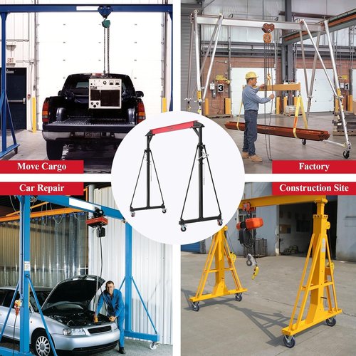 Adjustable Gantry Crane, 2200LBS Capacity Shop Lift Hoist Rated, Portable Design with 360°Locking Wheels,Gantry Crane Adjustable Height from 96.5" to 143.7" fit for Workshop,Garage